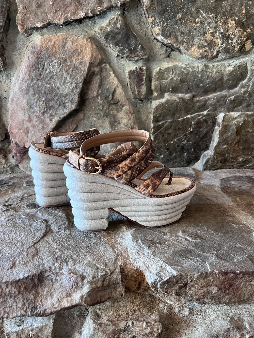 Ferragamo Rey Platform Ankle-Strap Sandal in Brown animal print - Picture 9 of 14
